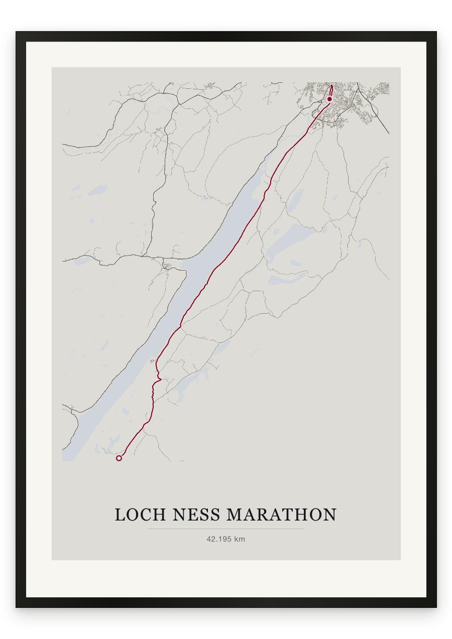 Loch Ness Marathon route print — Chalk palette, classic map