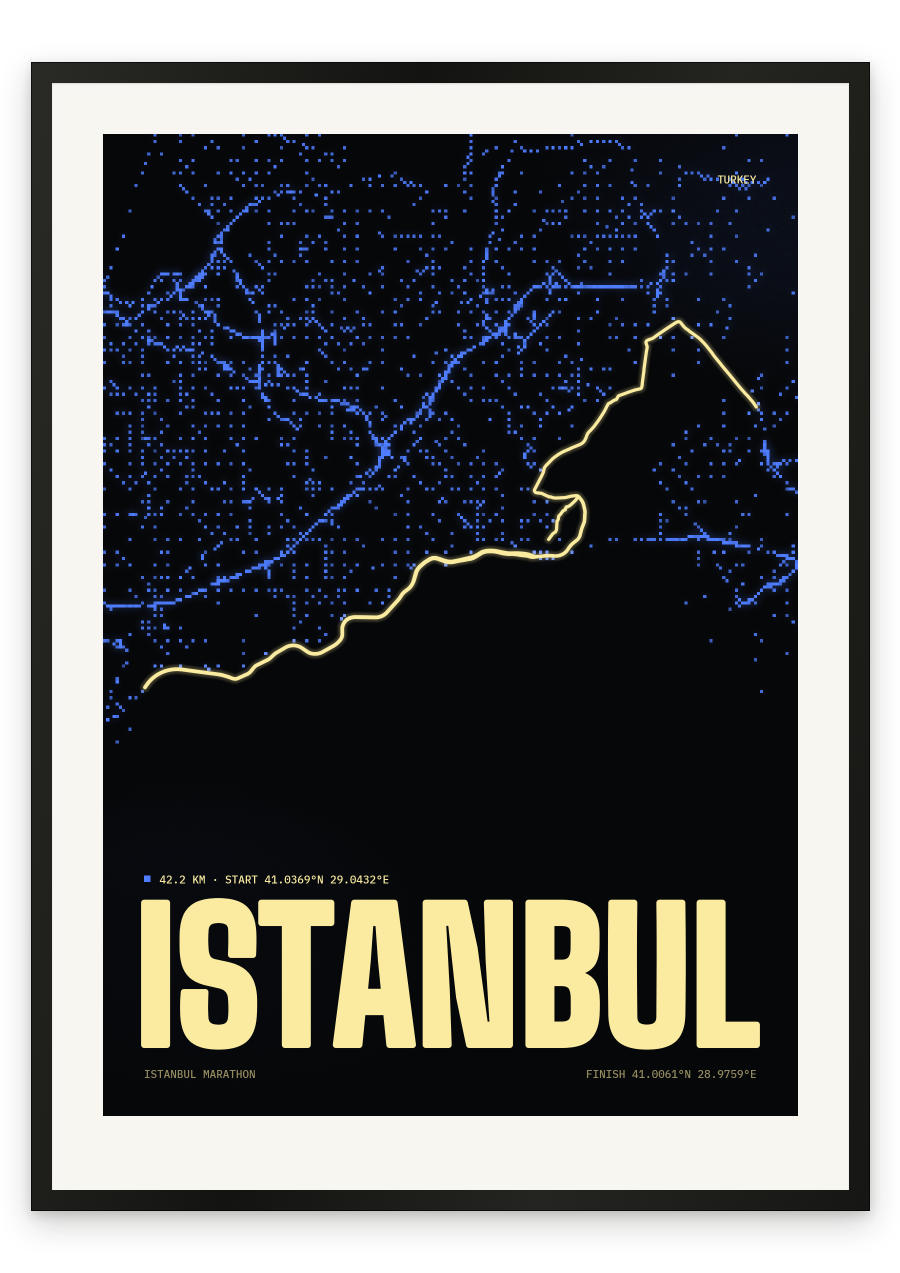 Istanbul Marathon route print — Dot Blue palette, dot edition