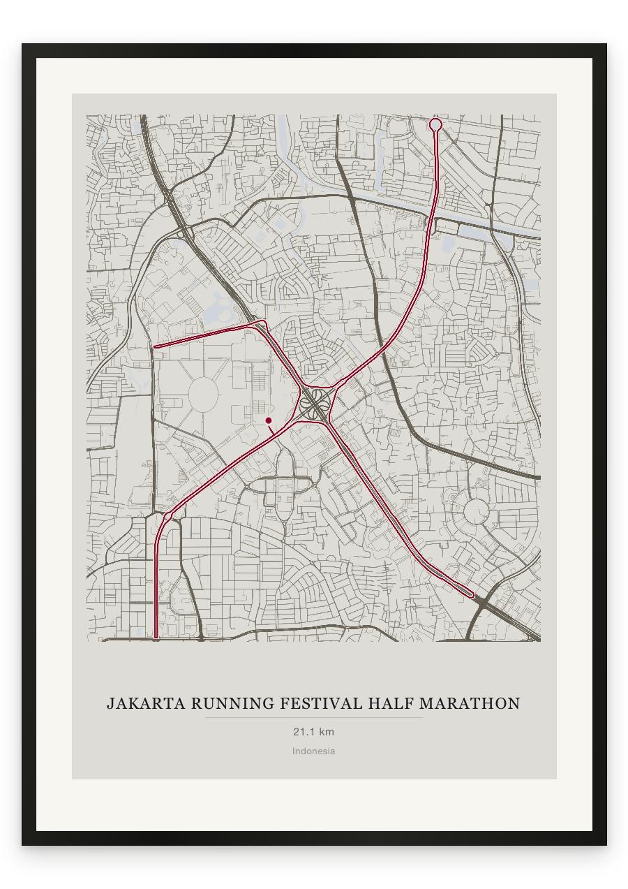 Jakarta Running Festival Half Marathon route print — Chalk palette, classic map
