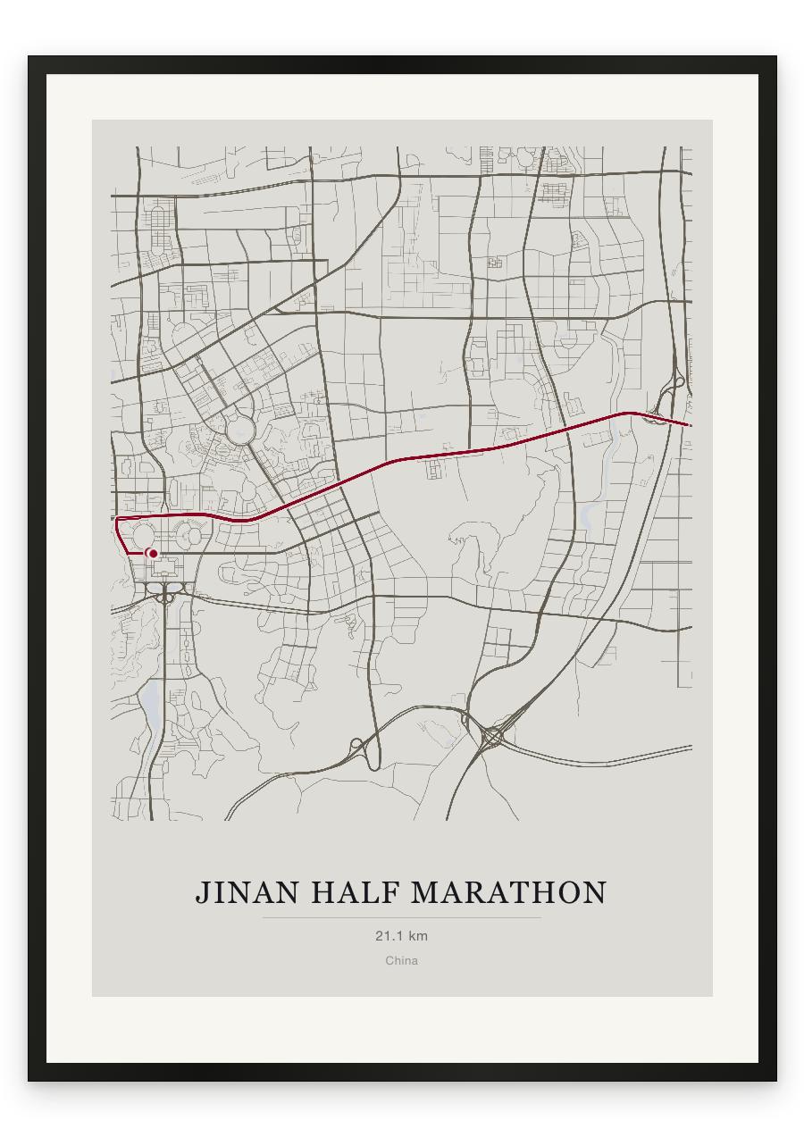 Jinan Half Marathon route print — Chalk palette, classic map