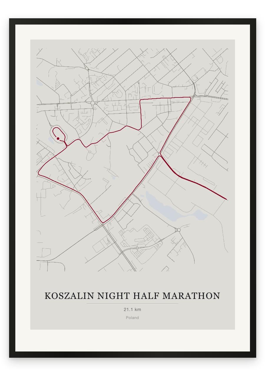 Koszalin Night Half Marathon route print — Chalk palette, classic map