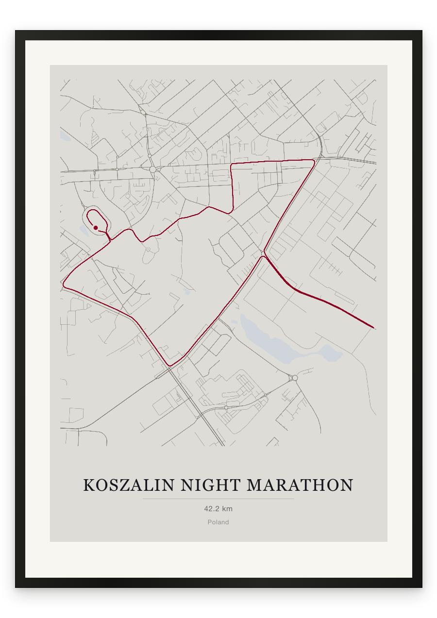 Koszalin Night Marathon route print — Chalk palette, classic map