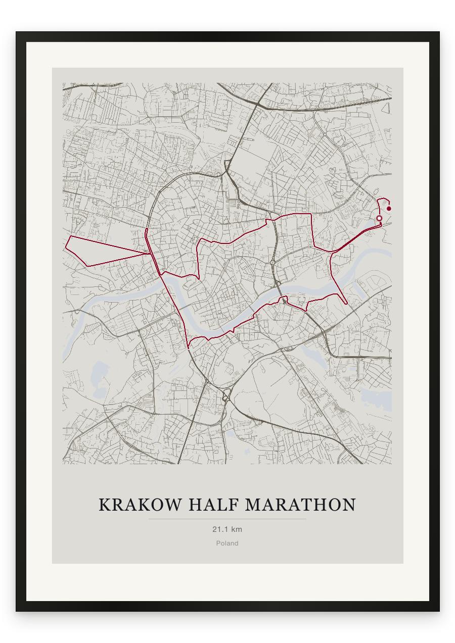Krakow Half Marathon route print — Chalk palette, classic map