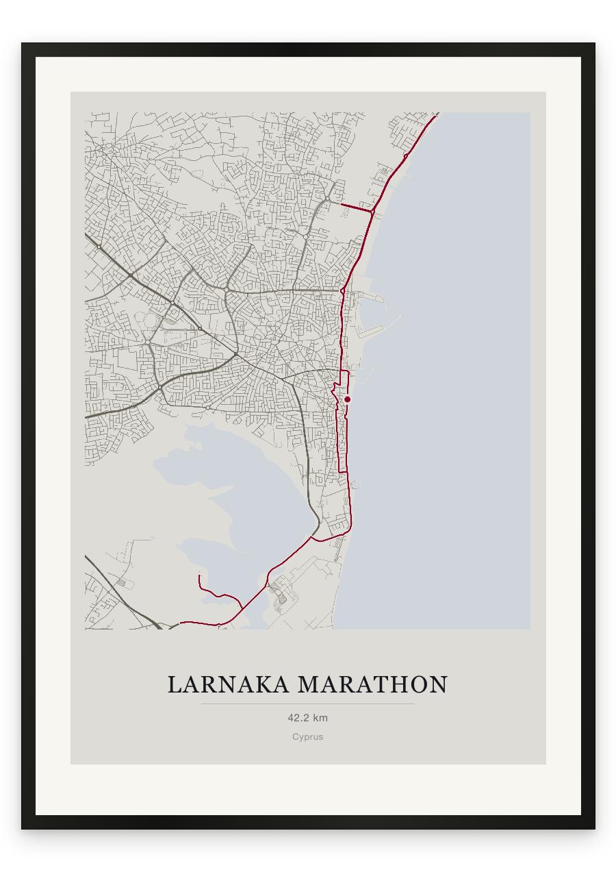 Larnaka Marathon route print — Chalk palette, classic map