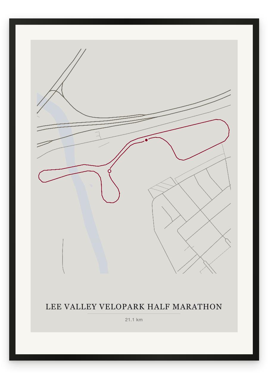 Lee Valley Velopark Half Marathon route print — Chalk palette, classic map
