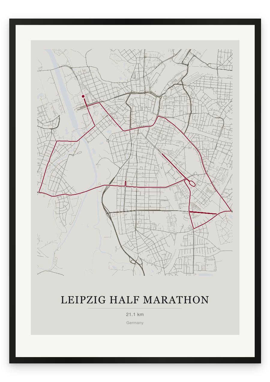 Leipzig Half Marathon route print — Chalk palette, classic map