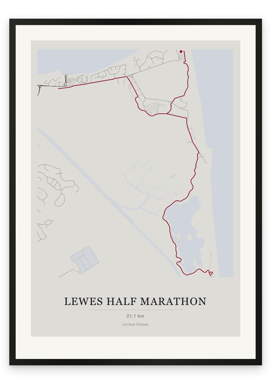 Lewes Half Marathon route print — Chalk palette, classic map