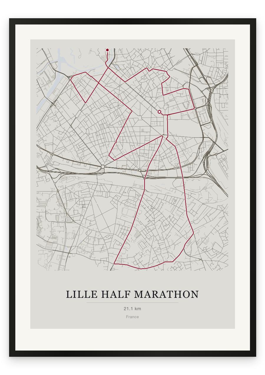 Lille Half Marathon route print — Chalk palette, classic map