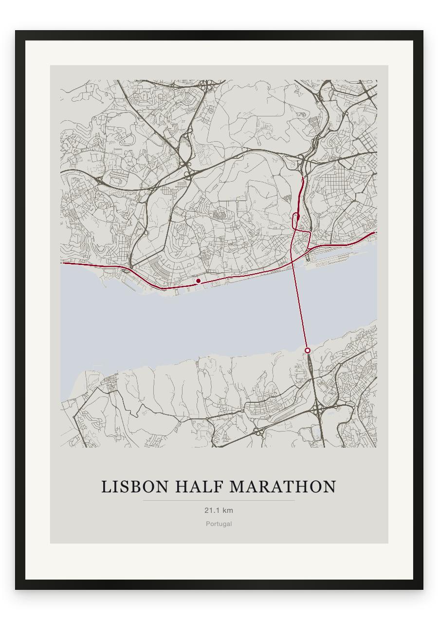 Lisbon Half Marathon route print — Chalk palette, classic map