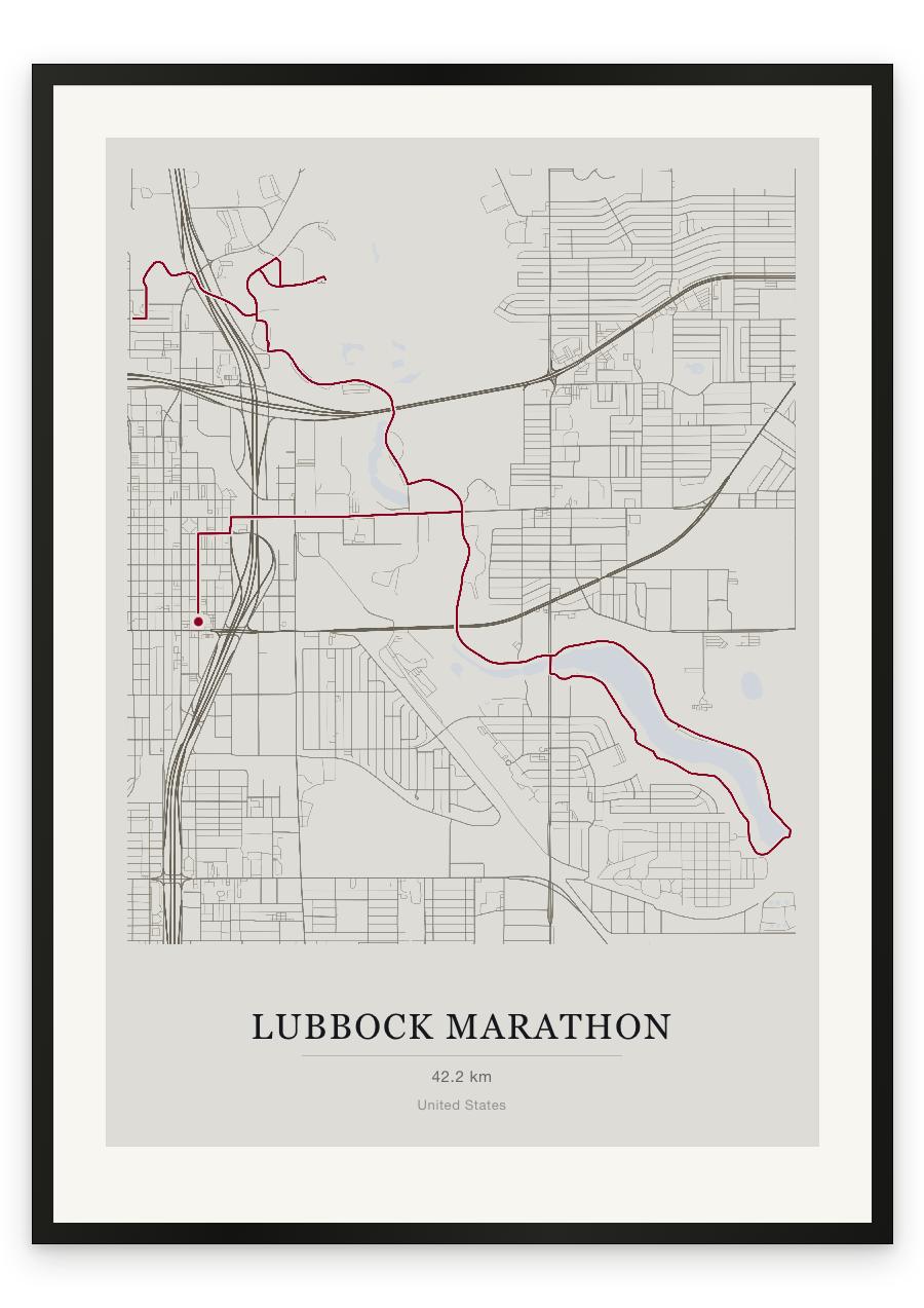 Lubbock Marathon route print — Chalk palette, classic map