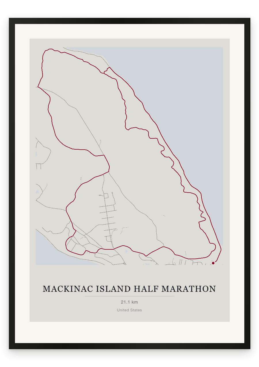 Mackinac Island Half Marathon route print — Chalk palette, classic map
