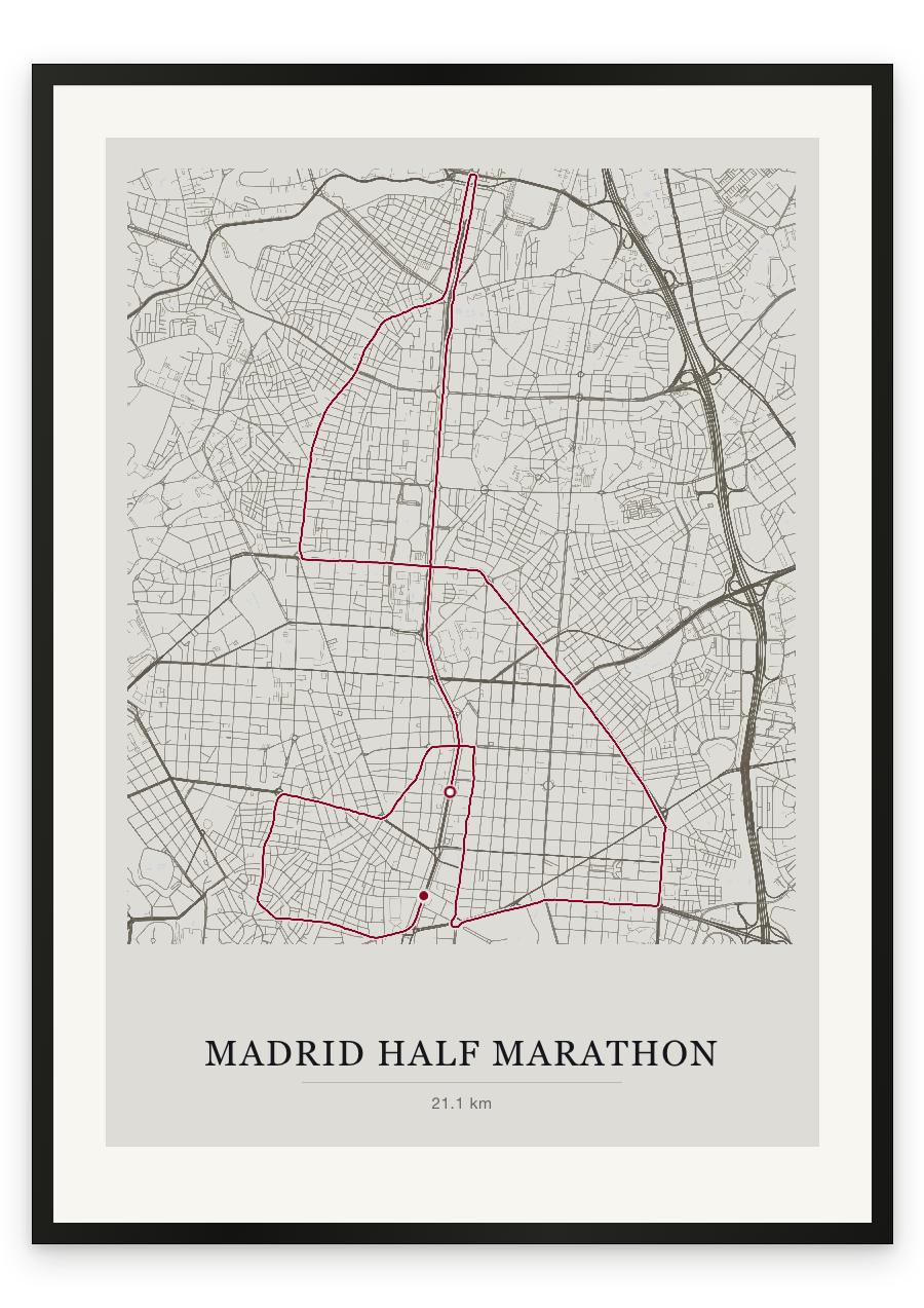 Madrid Half Marathon route print — Chalk palette, classic map