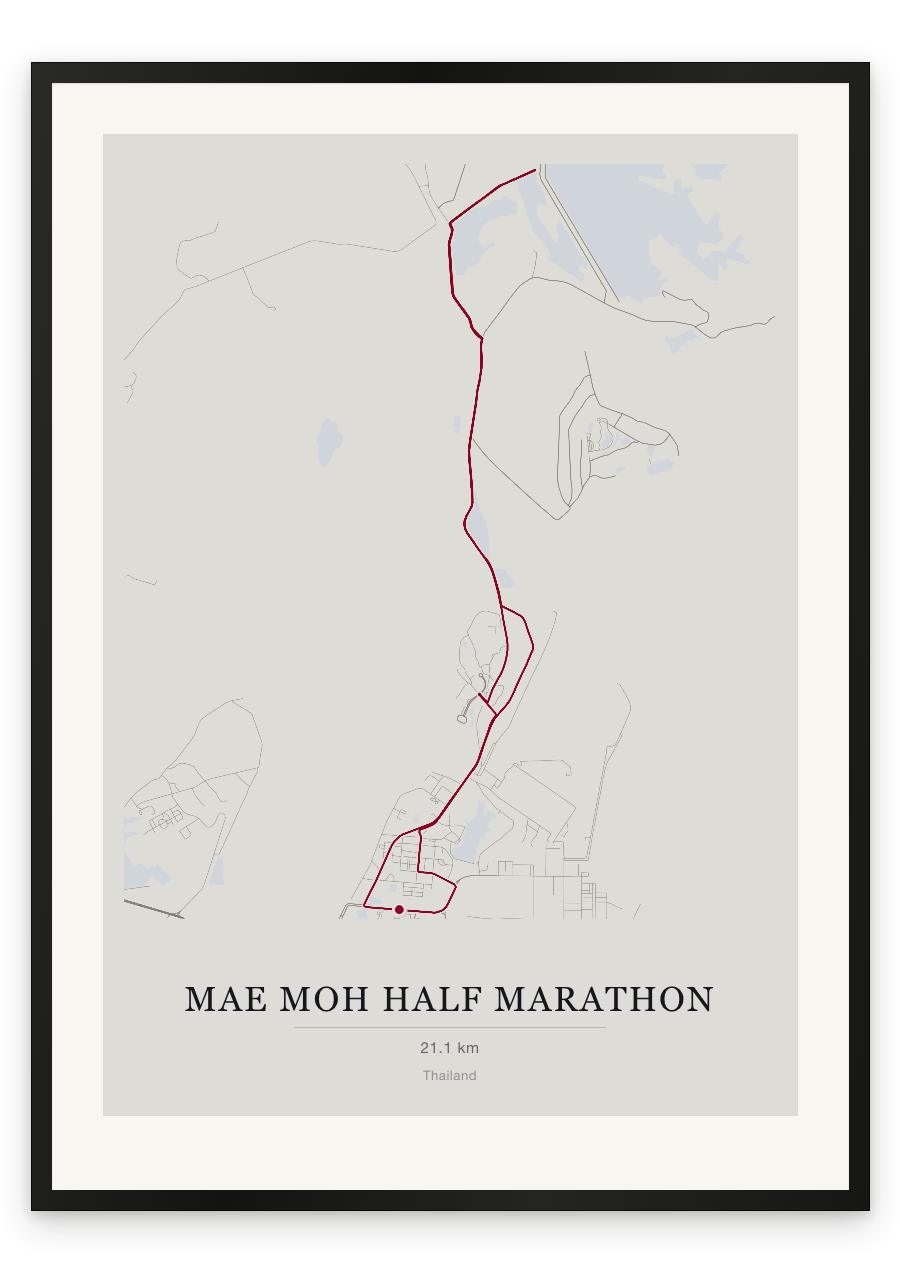 Mae Moh Half Marathon route print — Chalk palette, classic map