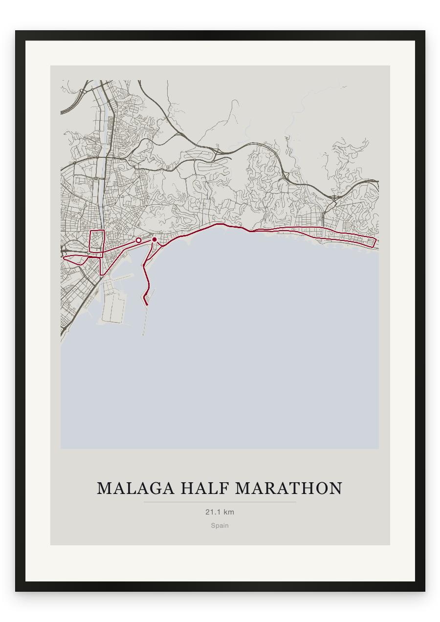 Malaga Half Marathon route print — Chalk palette, classic map