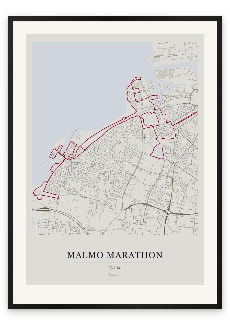 Malmo Marathon route print — Chalk palette, classic map
