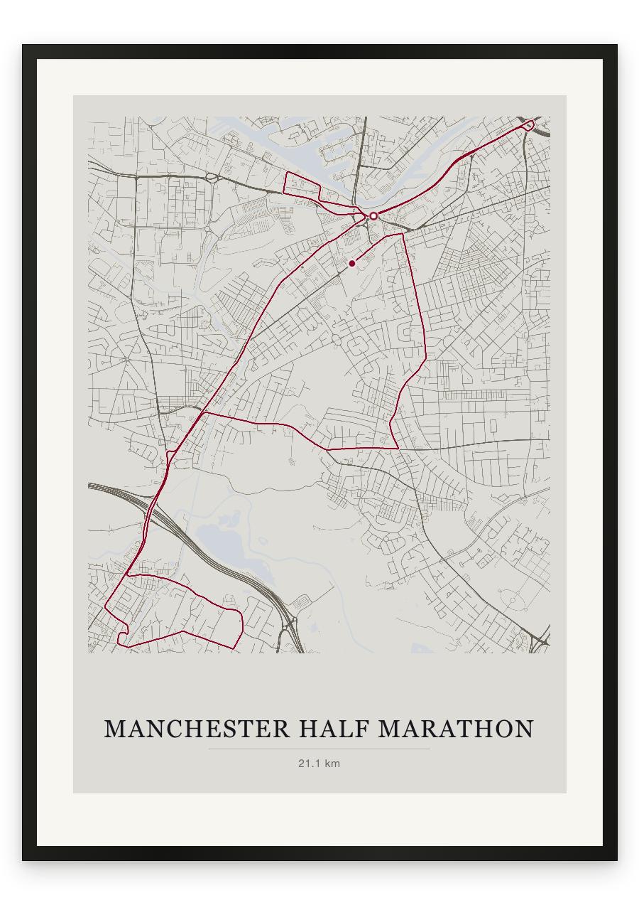 Manchester Half Marathon route print — Chalk palette, classic map