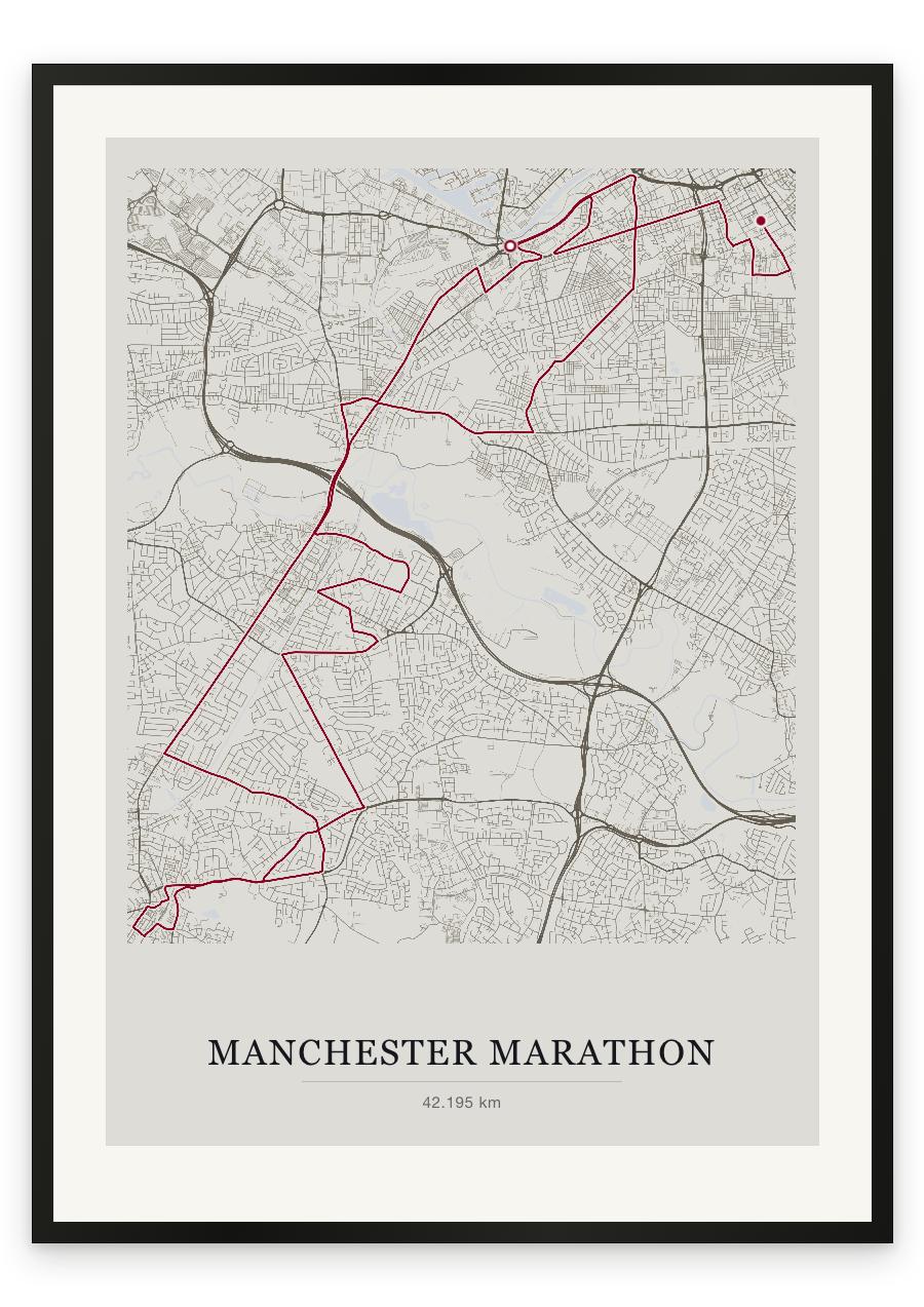 Manchester Marathon route print — Chalk palette, classic map