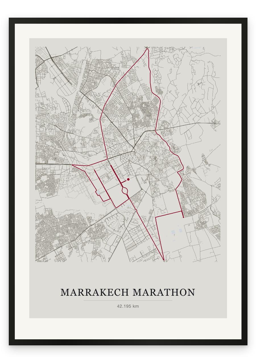 Marrakech Marathon route print — Chalk palette, classic map