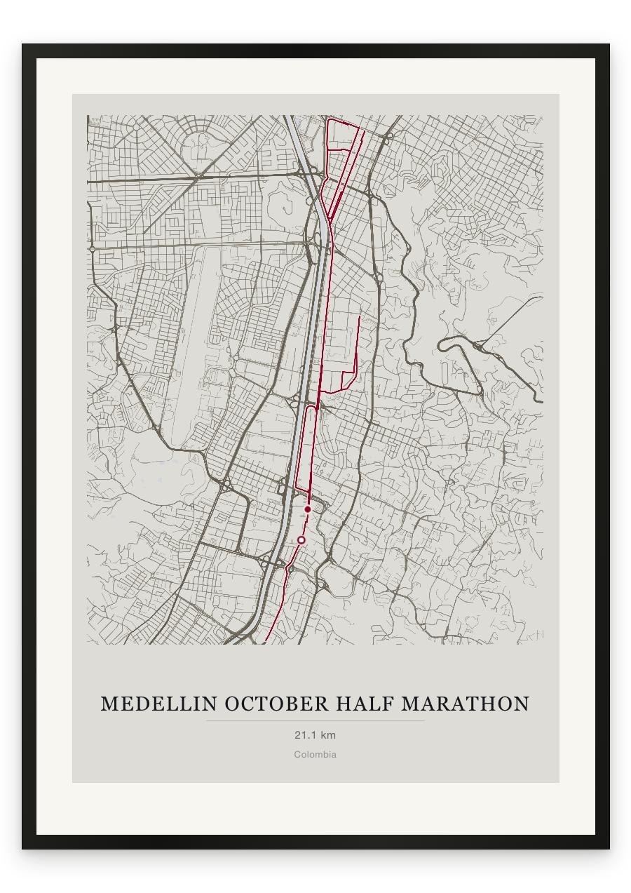 Medellin October Half Marathon route print — Chalk palette, classic map