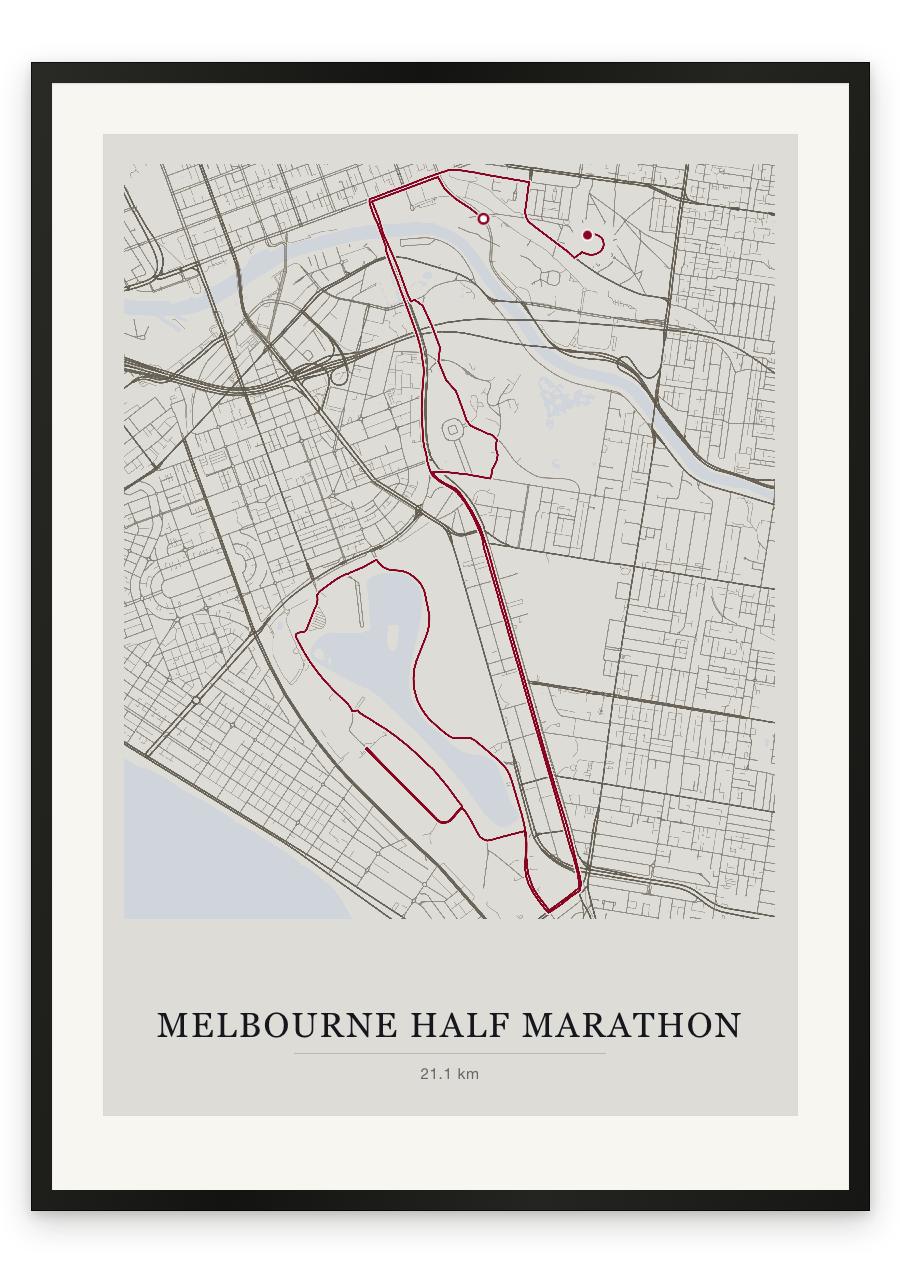Melbourne Half Marathon route print — Chalk palette, classic map