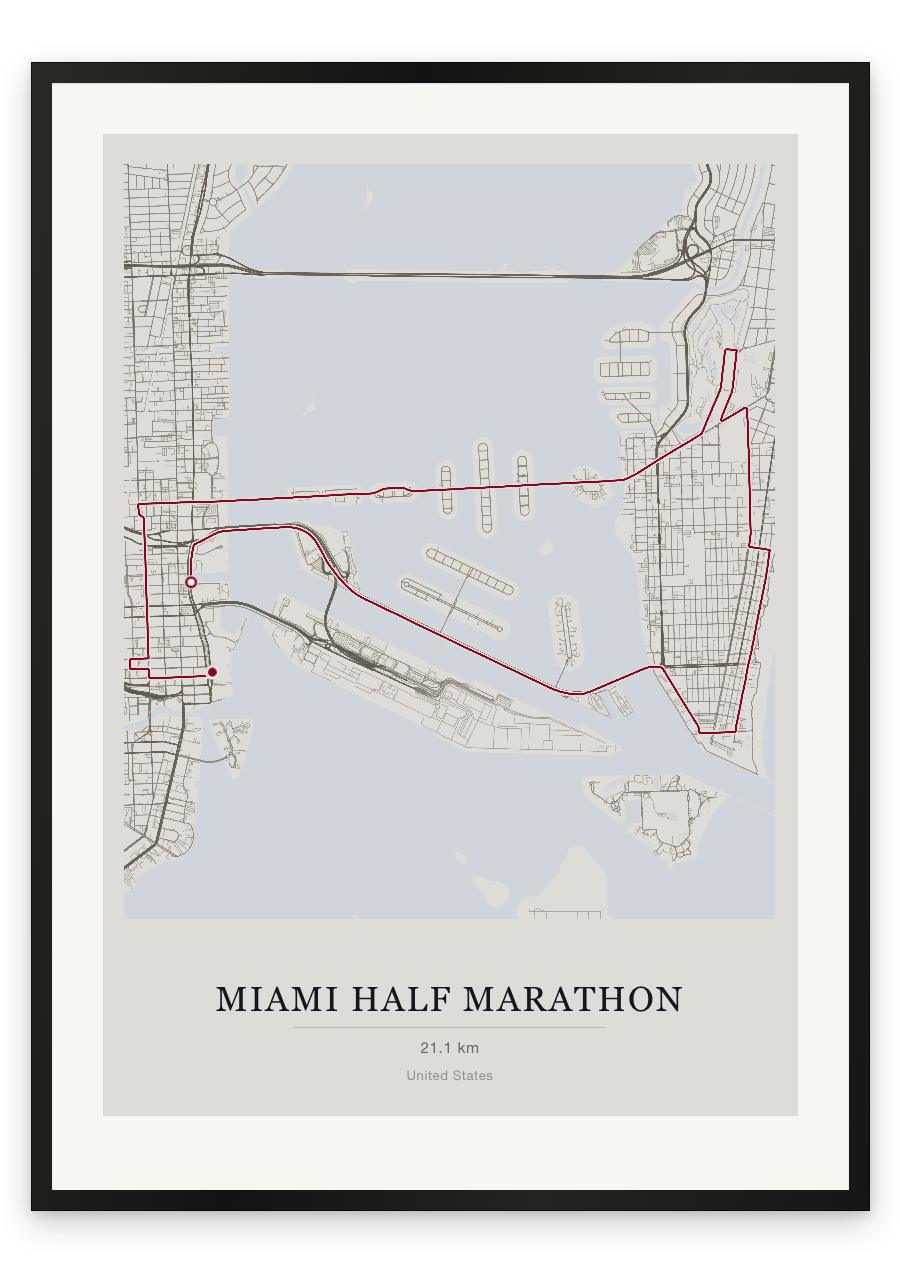 Miami Half Marathon route print — Chalk palette, classic map