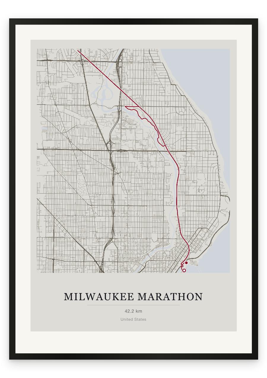 Milwaukee Marathon route print — Chalk palette, classic map
