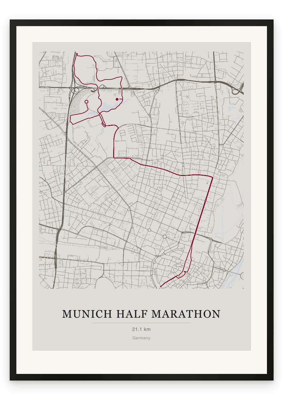 Munich Half Marathon route print — Chalk palette, classic map