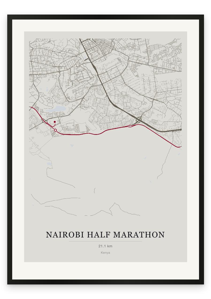 Nairobi Half Marathon route print — Chalk palette, classic map