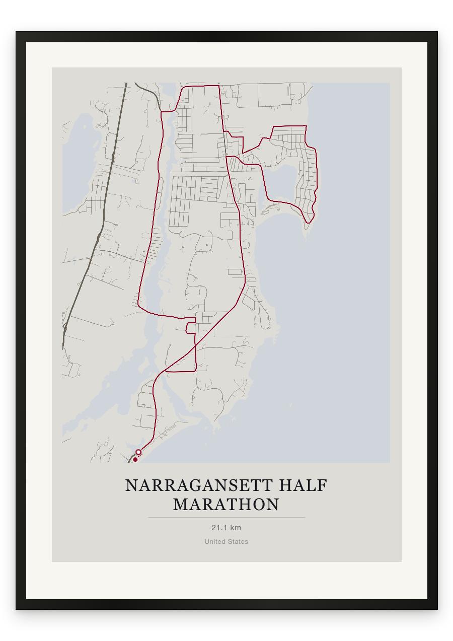 Narragansett Half Marathon route print — Chalk palette, classic map