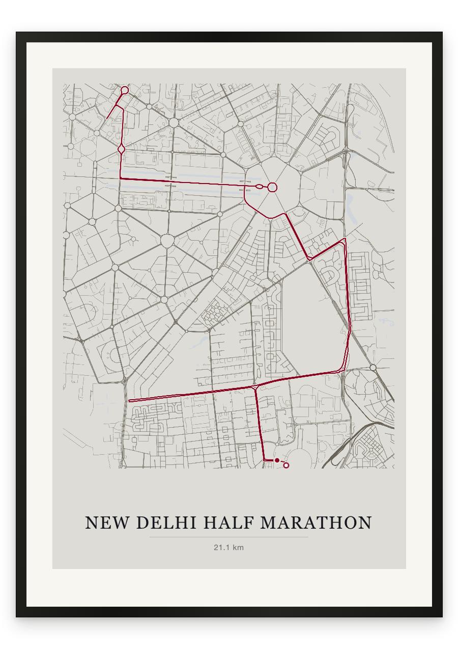 New Delhi Half Marathon route print — Chalk palette, classic map
