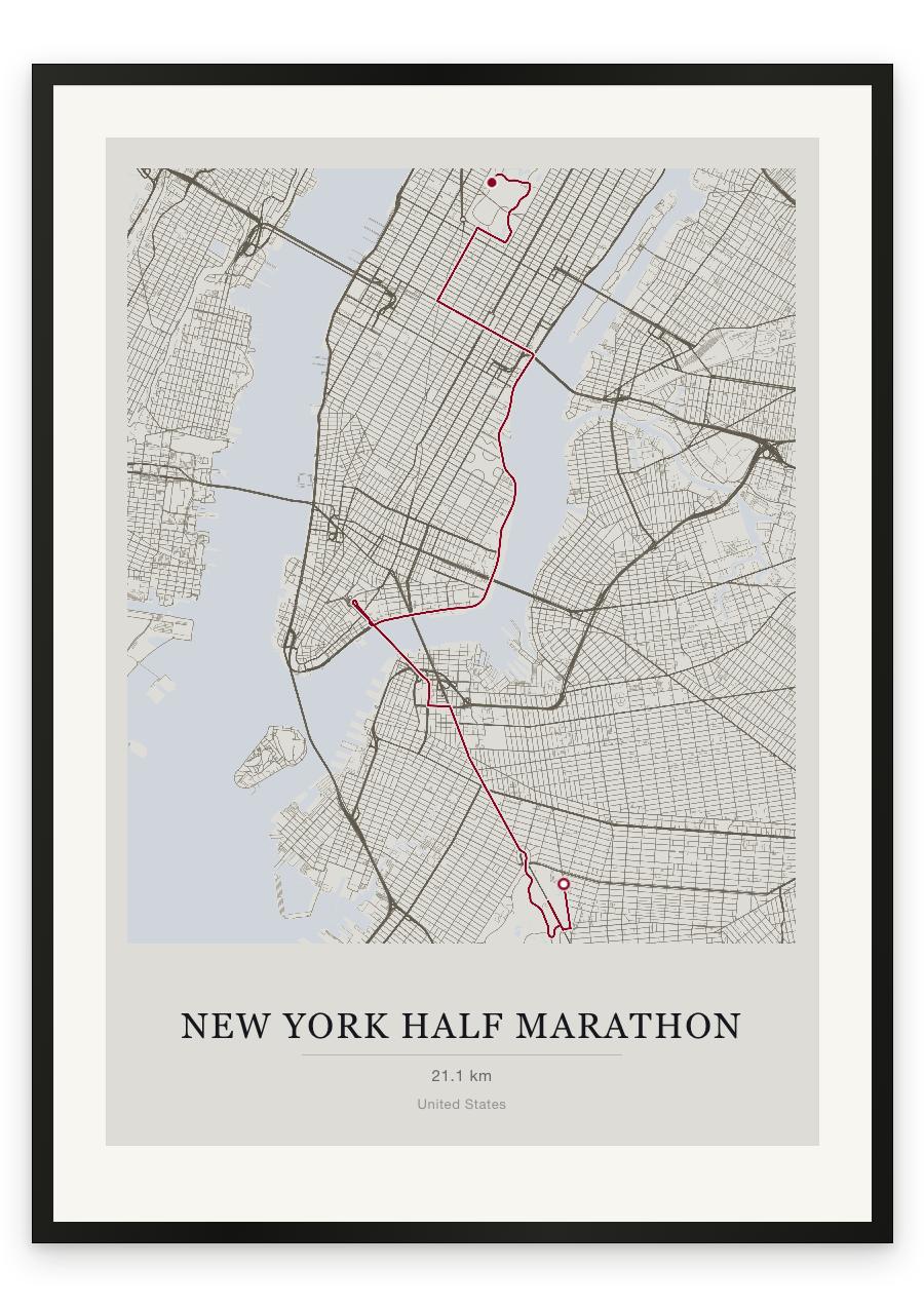 New York Half Marathon route print — Chalk palette, classic map