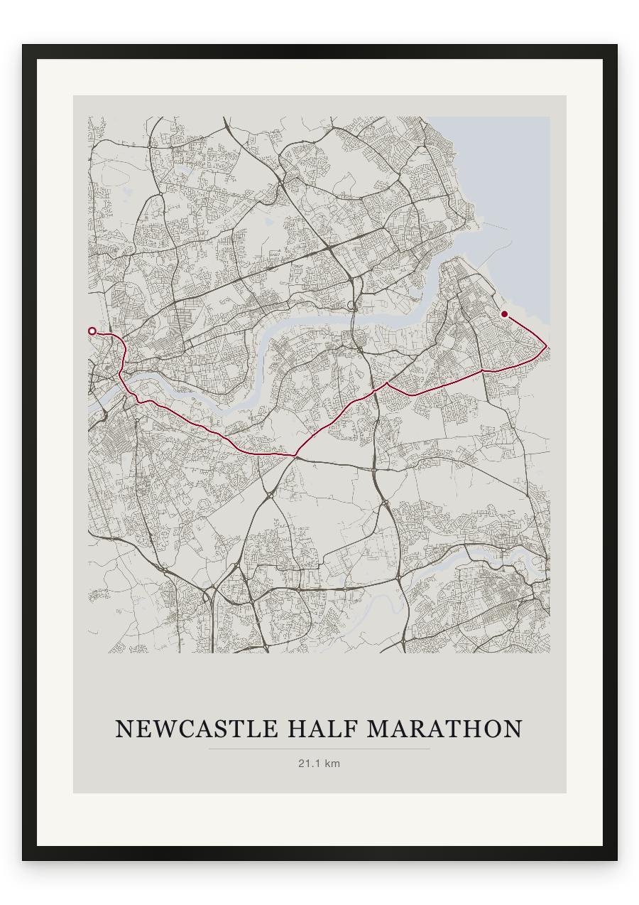 Newcastle Half Marathon route print — Chalk palette, classic map