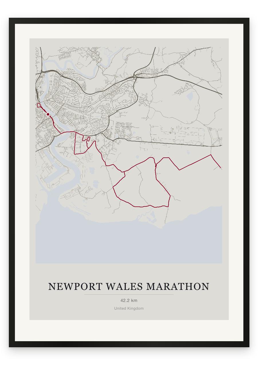 Newport Wales Marathon route print — Chalk palette, classic map