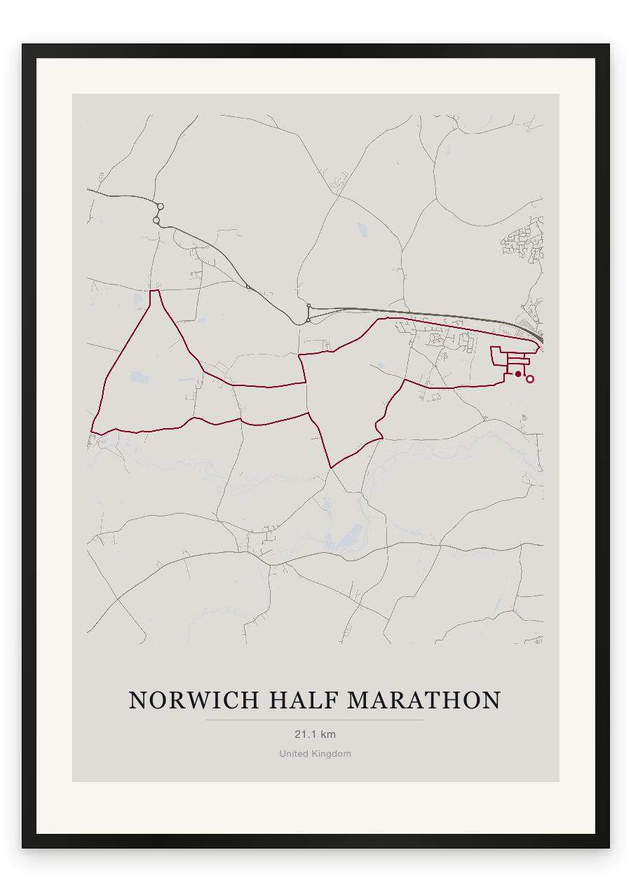 Norwich Half Marathon route print — Chalk palette, classic map