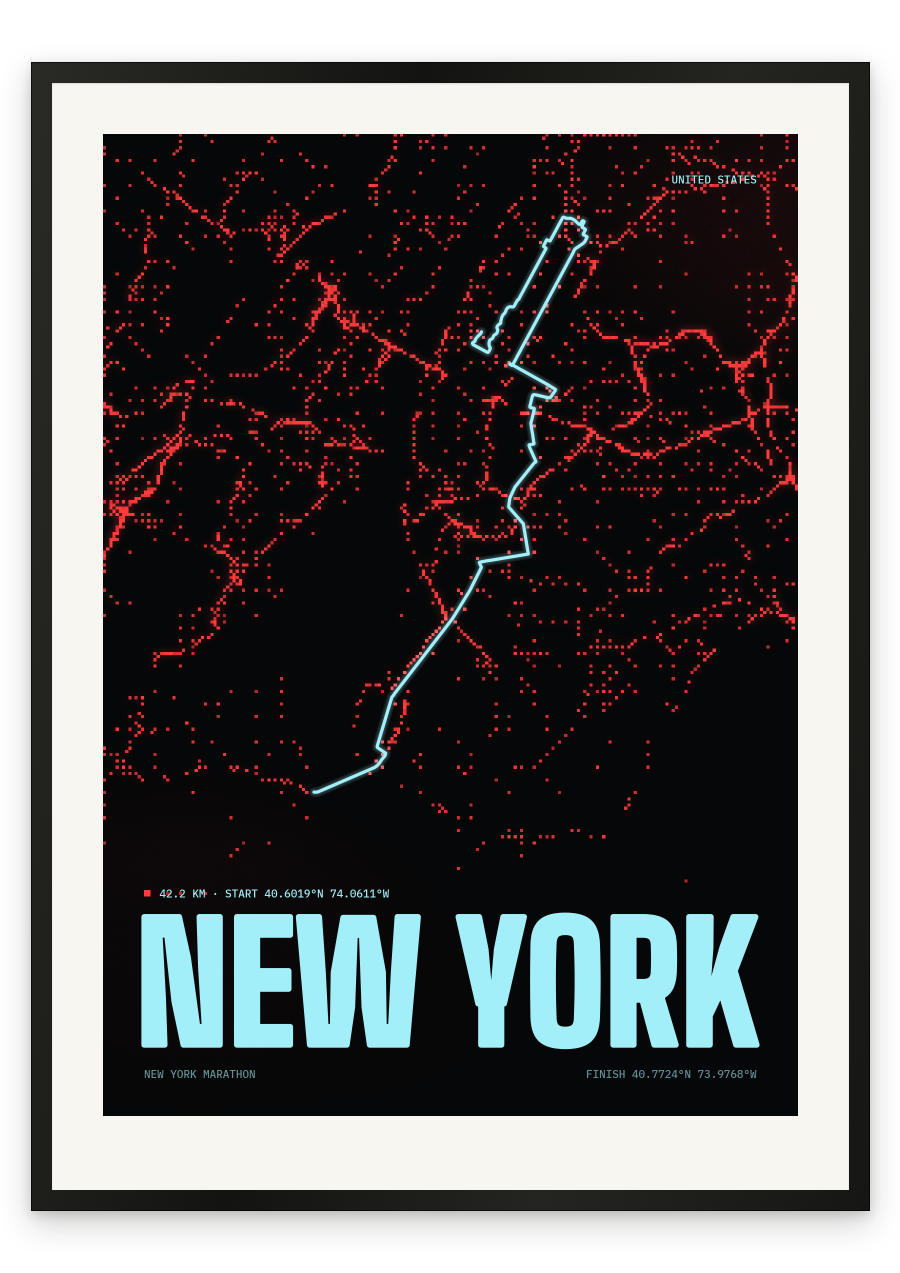 New York Marathon route map poster, Dot Red