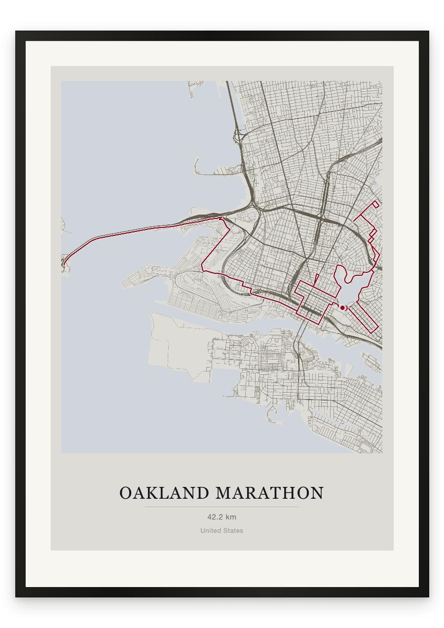 Oakland Marathon route print — Chalk palette, classic map