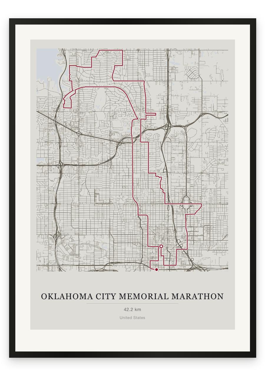 Oklahoma City Memorial Marathon route print — Chalk palette, classic map