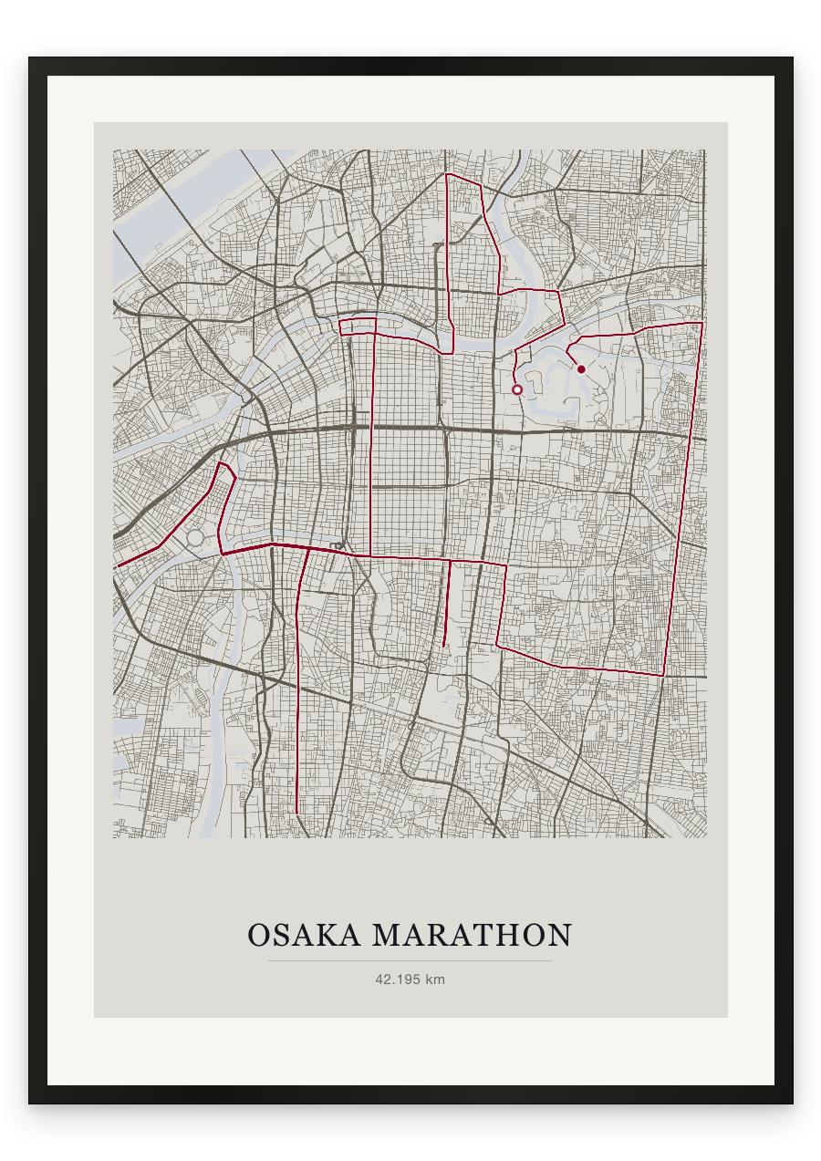 Osaka Marathon route print — Chalk palette, classic map