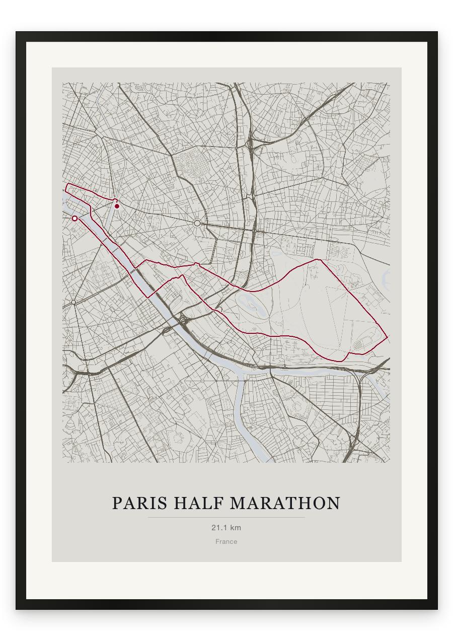 Paris Half Marathon route print — Chalk palette, classic map