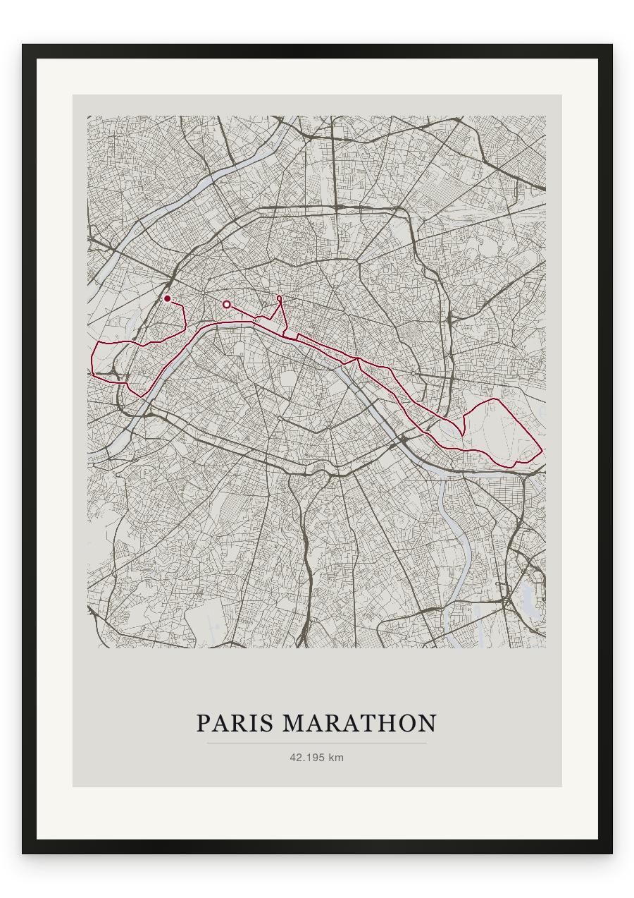 Paris Marathon route print — Chalk palette, classic map