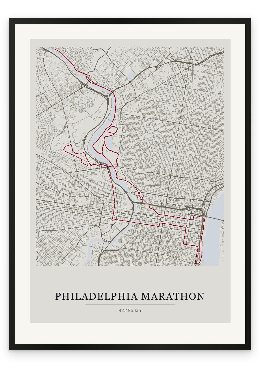 Philadelphia Marathon route print — Chalk palette, classic map