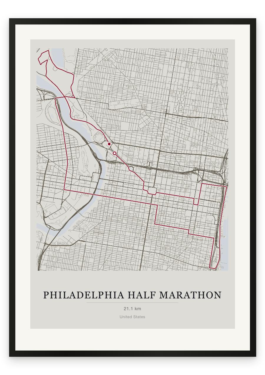 Philadelphia Half Marathon route print — Chalk palette, classic map