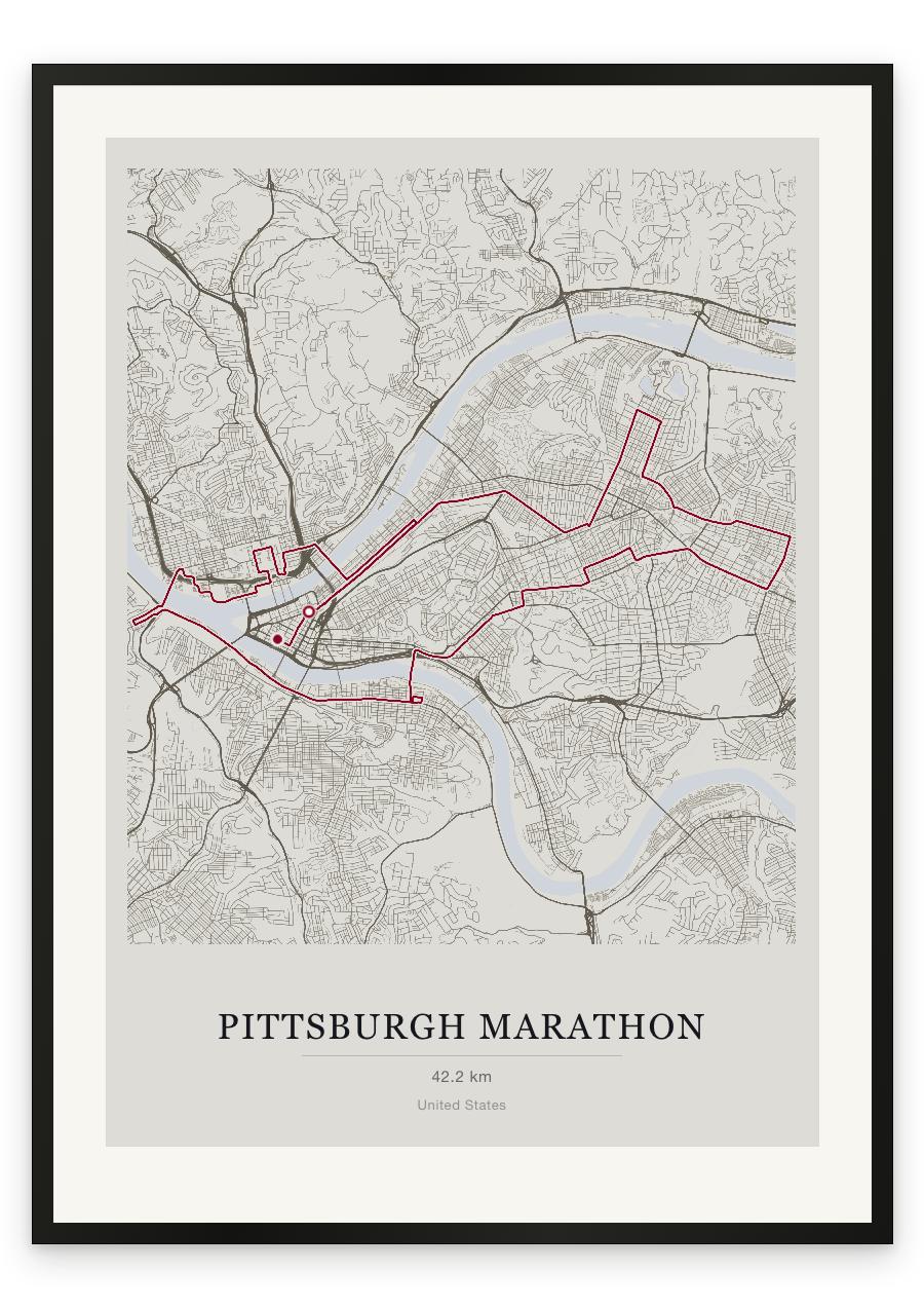 Pittsburgh Marathon route print — Chalk palette, classic map