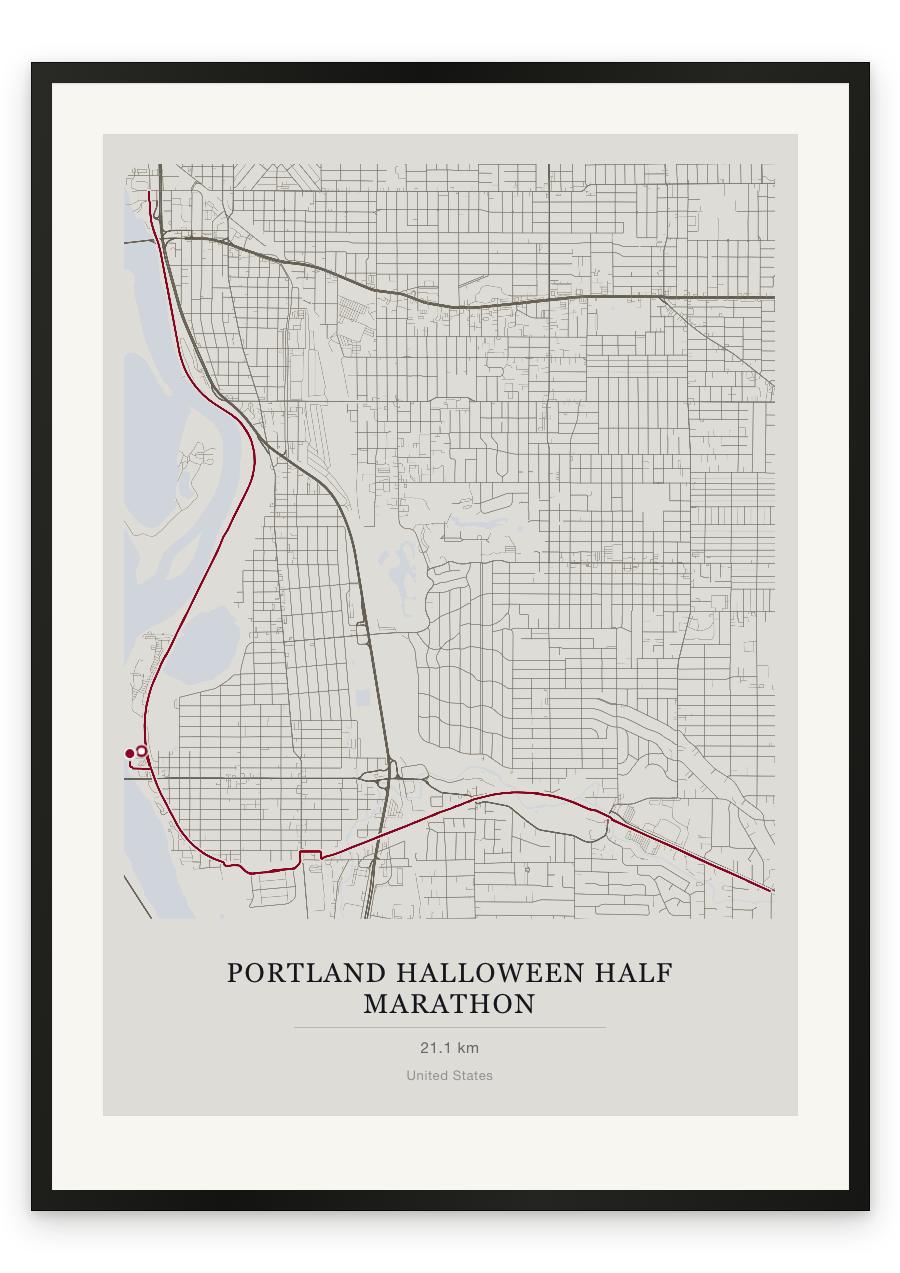 Portland Halloween Half Marathon route print — Chalk palette, classic map