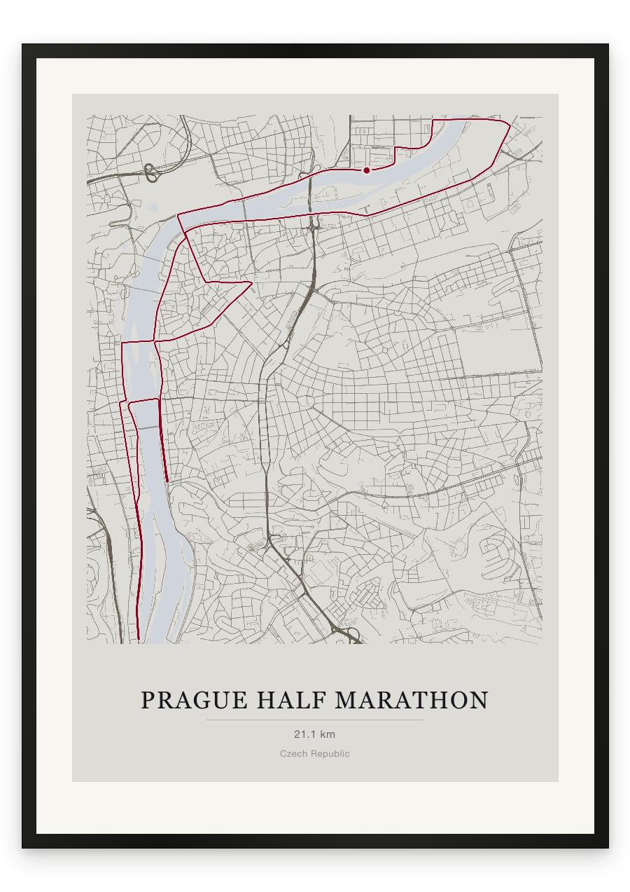 Prague Half Marathon route print — Chalk palette, classic map