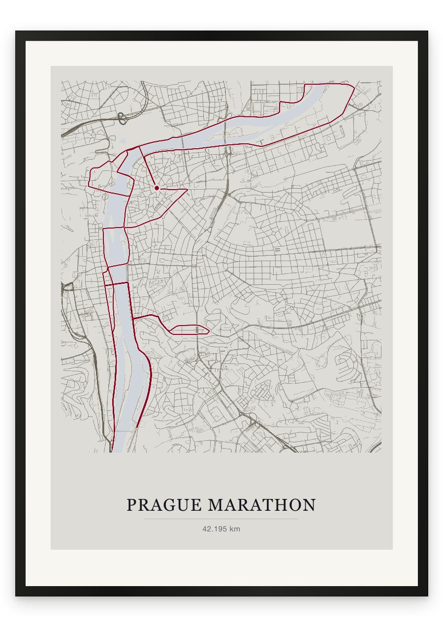 Prague Marathon route print — Chalk palette, classic map