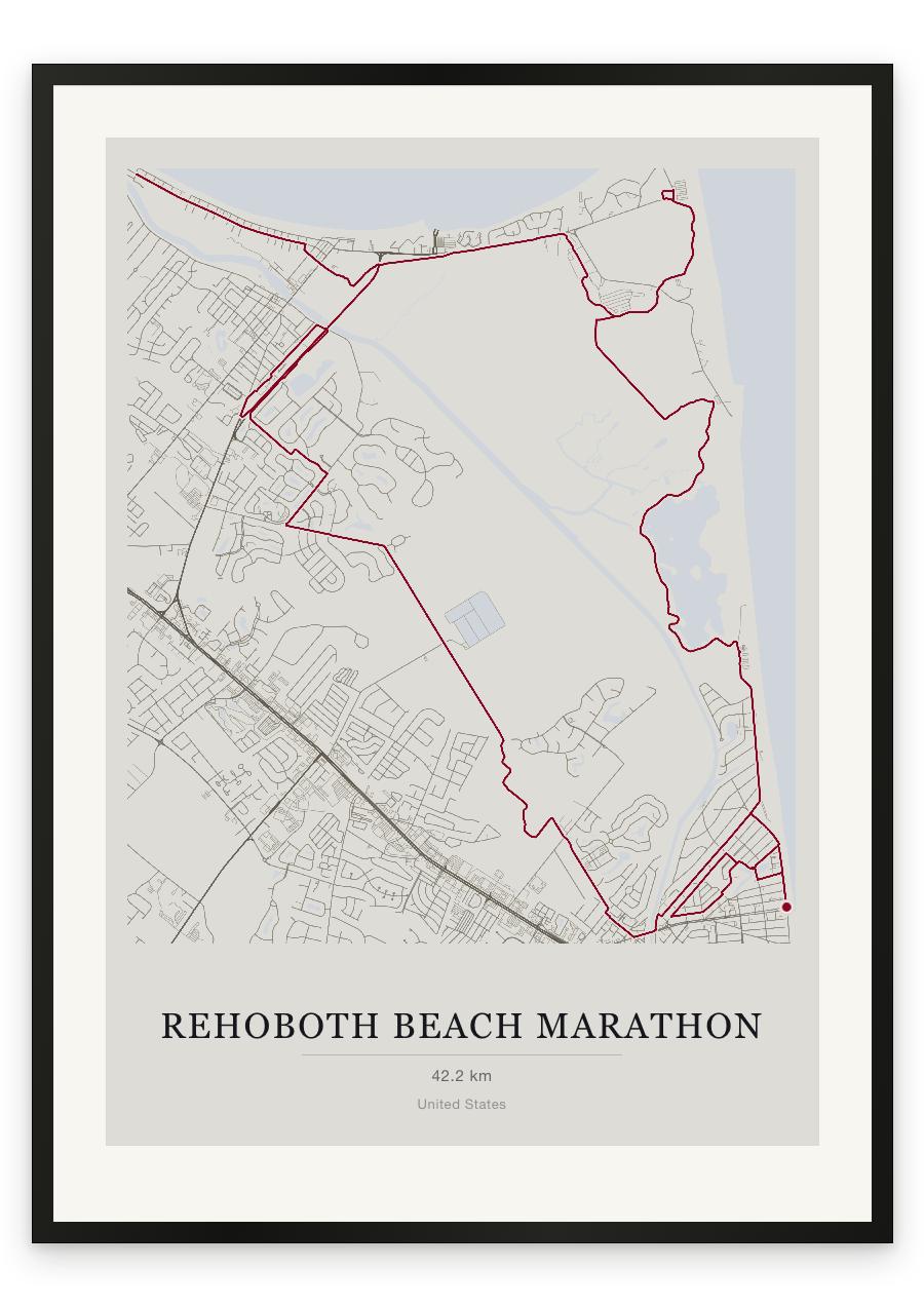 Rehoboth Beach Marathon route print — Chalk palette, classic map