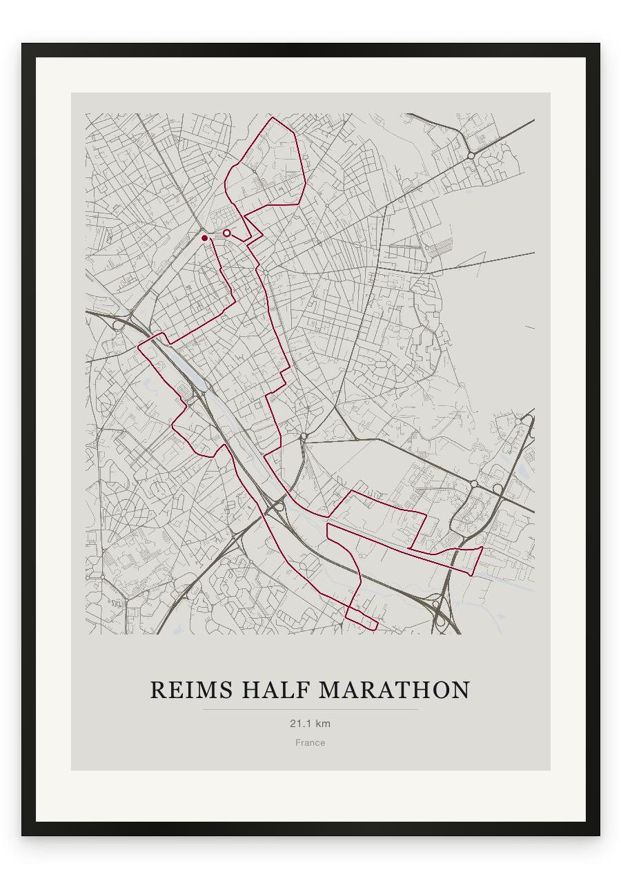 Reims Half Marathon route print — Chalk palette, classic map