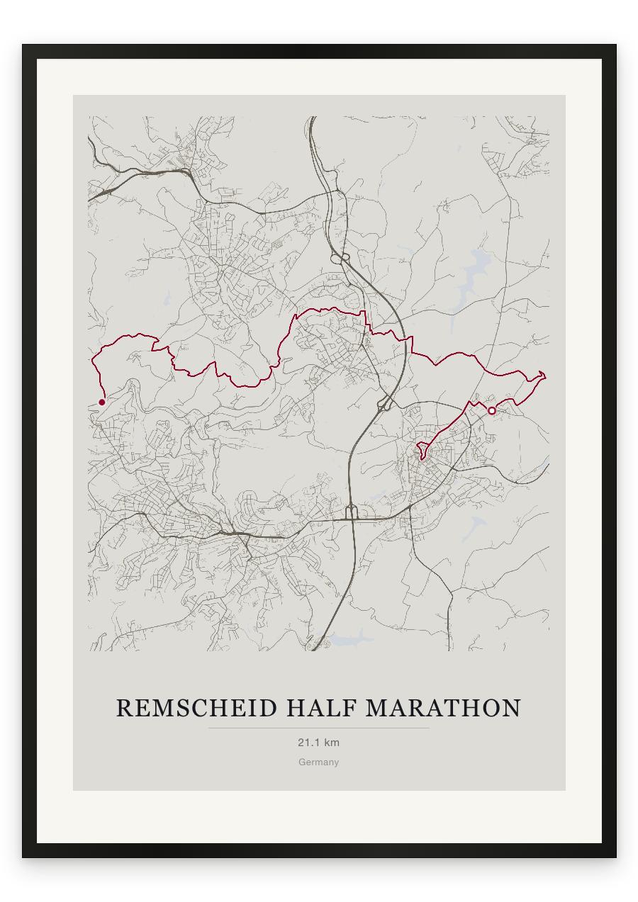 Remscheid Half Marathon route print — Chalk palette, classic map