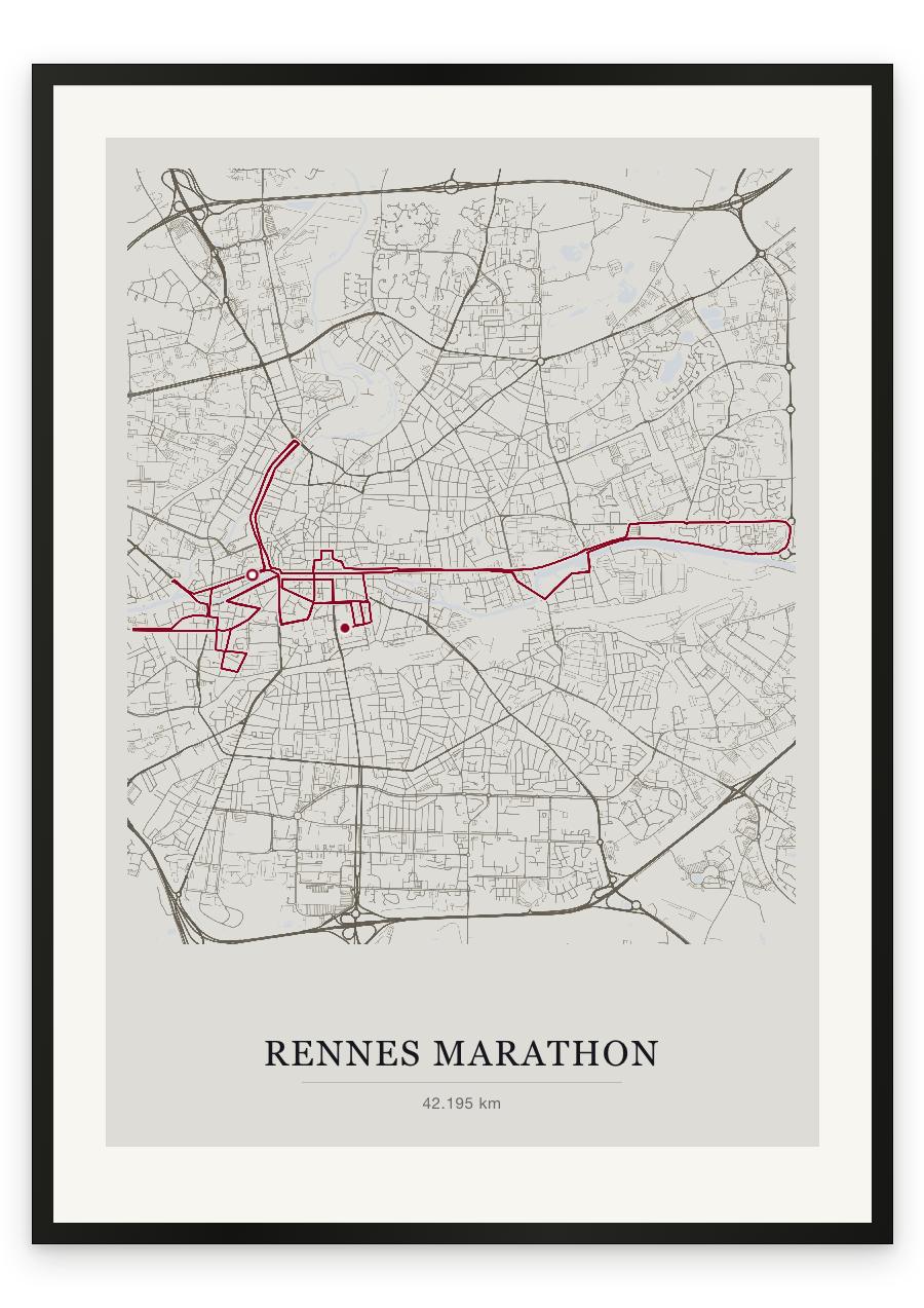 Rennes Marathon route print — Chalk palette, classic map
